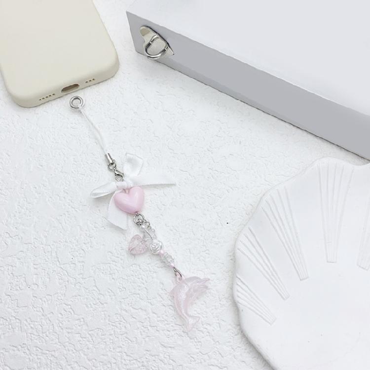 Playful Dolphin Love Bowknot Phone Strap Elegant Dolphin Bowknot Heart Phone Strap Resin Key Rings Charm Camera Pendant