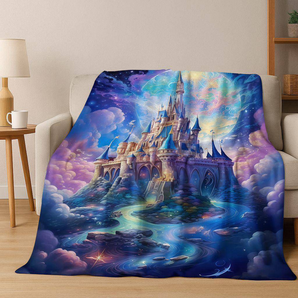 Enchanted Fairytale Princess Castle Gothic Castle Cartoon Flannel Blanket,Cozy Soft Throw Blanket for Home Bedroom Bed Sofa Kids
