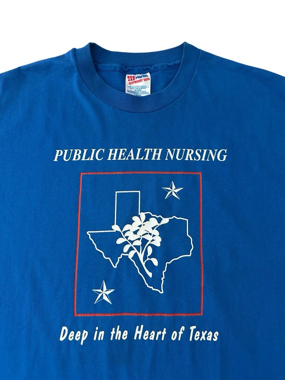 Vintage Texas Public Health Nursing T Shirt Men’s 2XL Blue 90’s USA XL