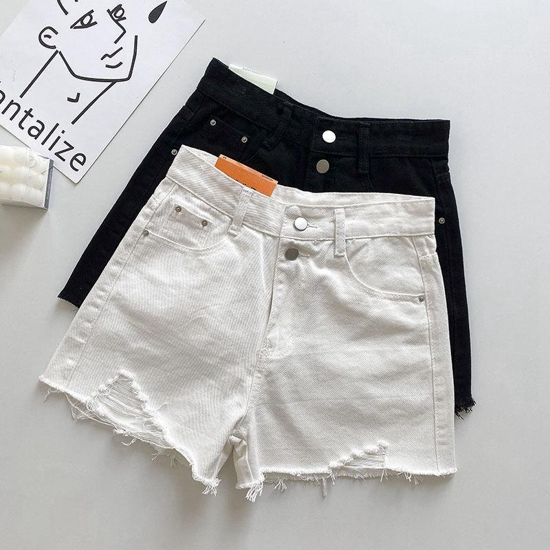 Pants Classic and Minimalist Fashion Versatile Summer Broken Hole Female Thin High Waist Wide Leg Ragged Denim Shorts Individuality and Trendiness