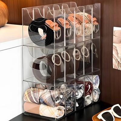 Akrylový úložný box na opasek s více přihrádkami, průhledný design, víceúčelový držák na opasek, stolní organizér