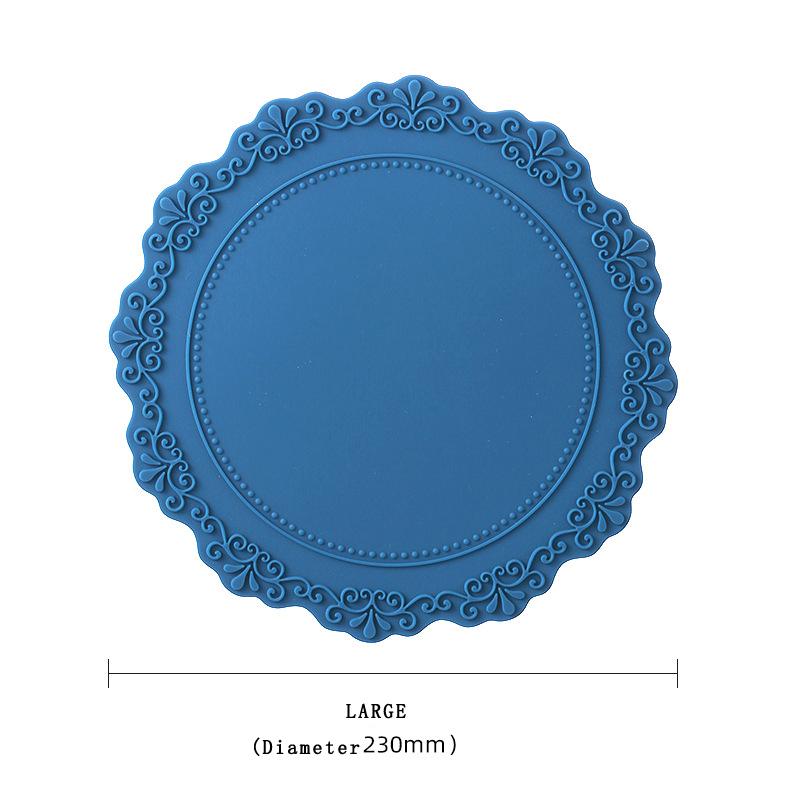 European Lace Silicone Table Mat Retro Embossed Heat Insulation Thickened Round Anti-Skidding Pad Kitchen Waterproof Placemat