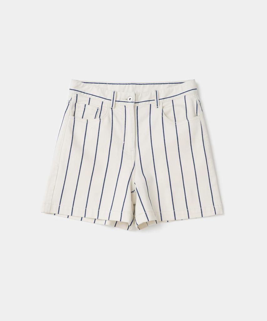 UNIFORM BRIDGE Low Rise Stripe Denim Shorts 8.5Oz (Women) Ivory