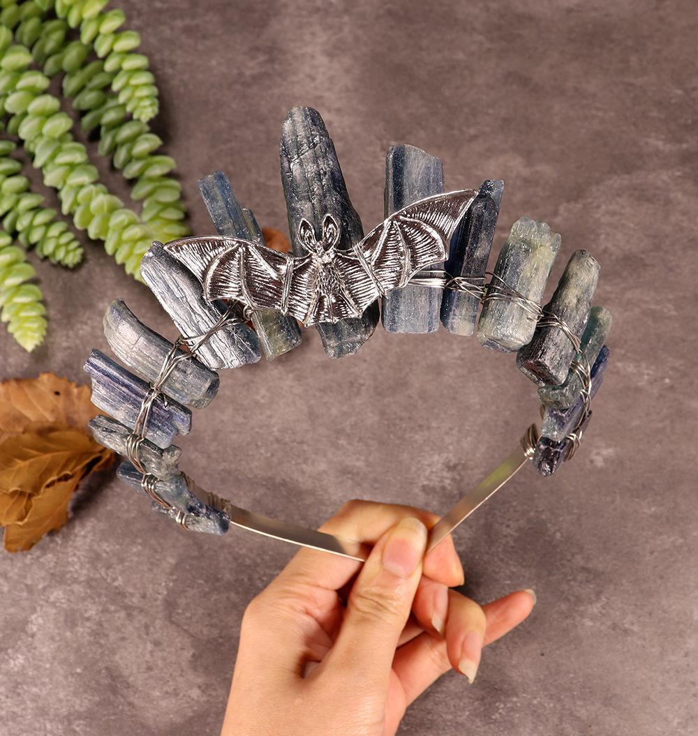 AB Color Gun Black Handmade Crown Headband: Witch Halloween Bat Hair Accessories.