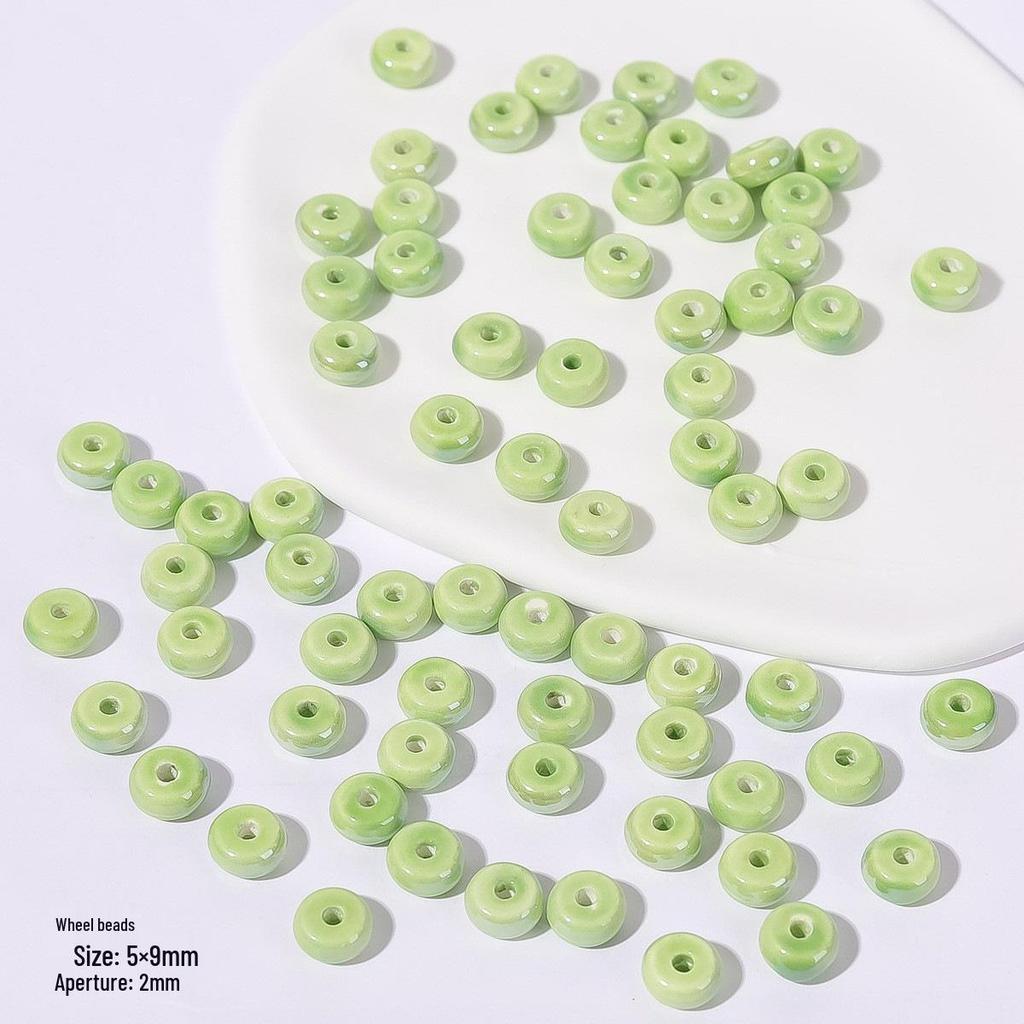 Handmade Cute Flower & Heart Green Ceramic Beads for DIY Jewelry