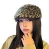 Retro Leopard Print Plush Forward Hat Autumn and Winter Hat Women's Big Head Circumference Showing Face Little Hot Girl Style Beret