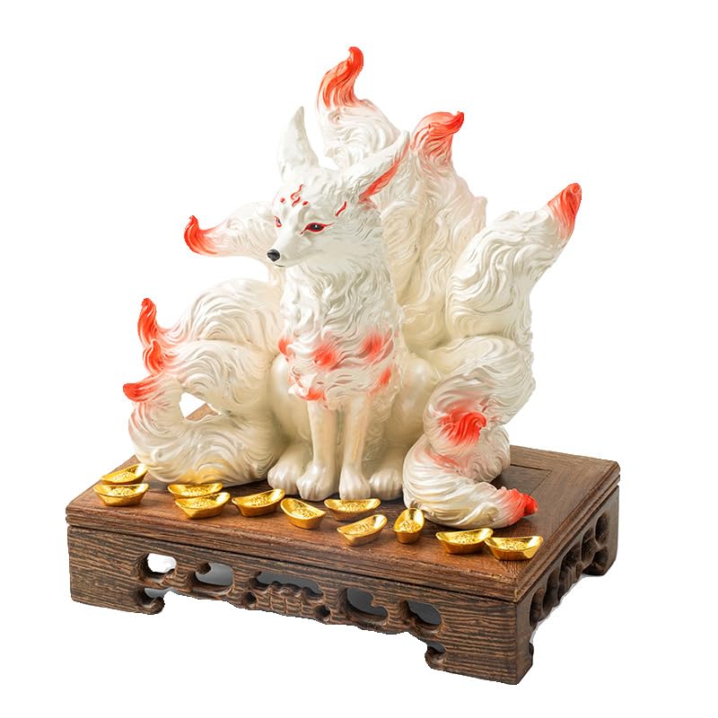 

MAXYA Nine-Tailed Fox Figurine with Base, Entryway Ornament, Auspicious Charm, Tamamo-no-Mae, Feng Shui, Indoor Decor, Store Decor, Grand Opening Gift