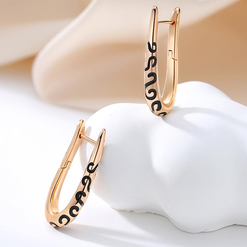 Kinel Black Enamel Dangle Earrings For Women Luxury Wedding Fine Jewelry
