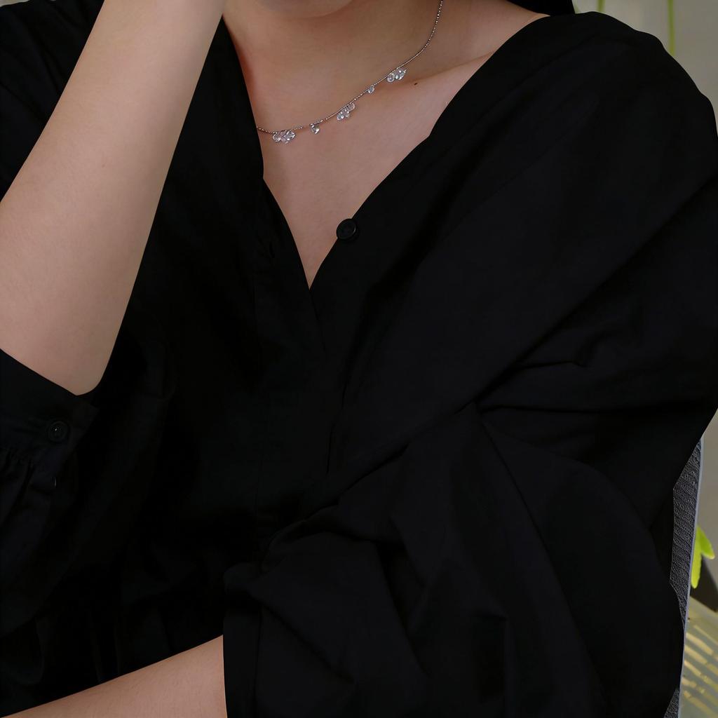 PANJBJ 925 Sterling Silver Crystal Water Drop Necklace for Women Sweet Romantic Versatile Temperament Jewelry Gift Dropshipping