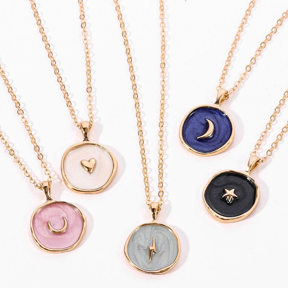 Bohemian Geometric Irregular Enamel Necklace For Women Colorful Moon Star Pendant Necklace Trend Daily Jewelry Gifts