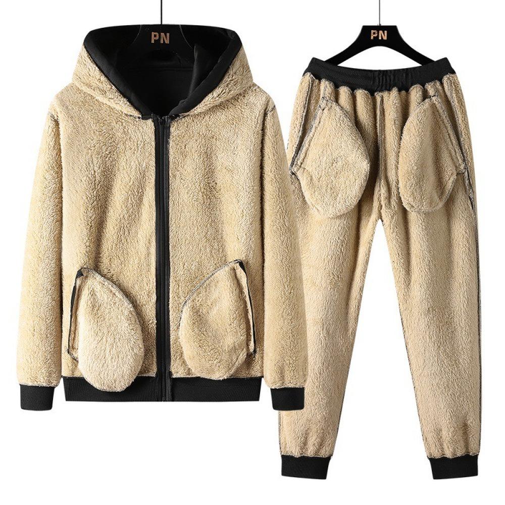 Winter Gepolsterte und Verdickte Lammwolljacke Lässige Sport Herren Trendkleidung Hose Übergröße