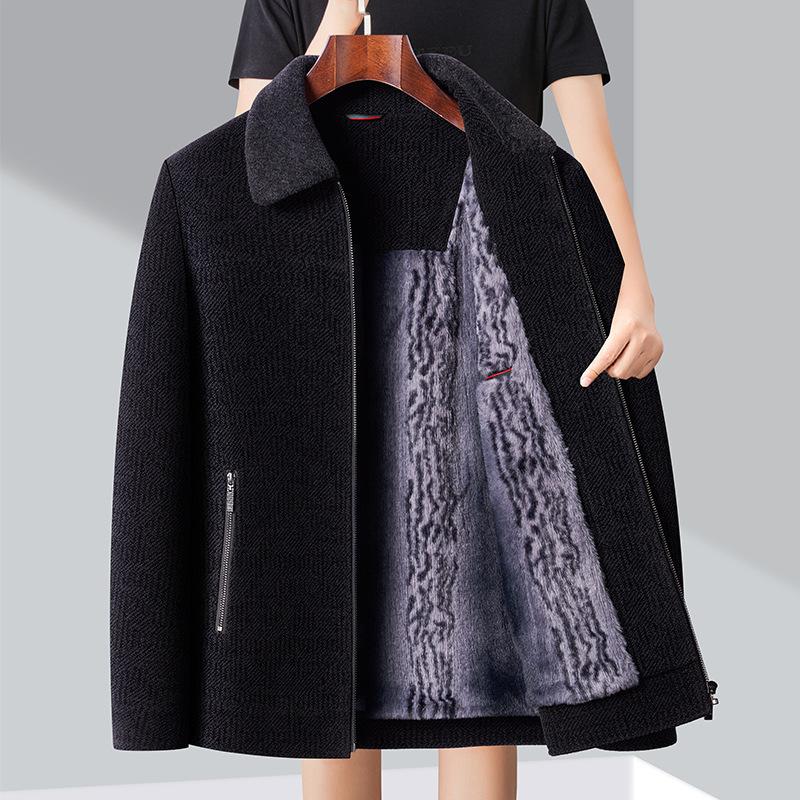 Fleece Thickened Men's Jacket Winter Daddy Lapel Warm Fashion Business Casual