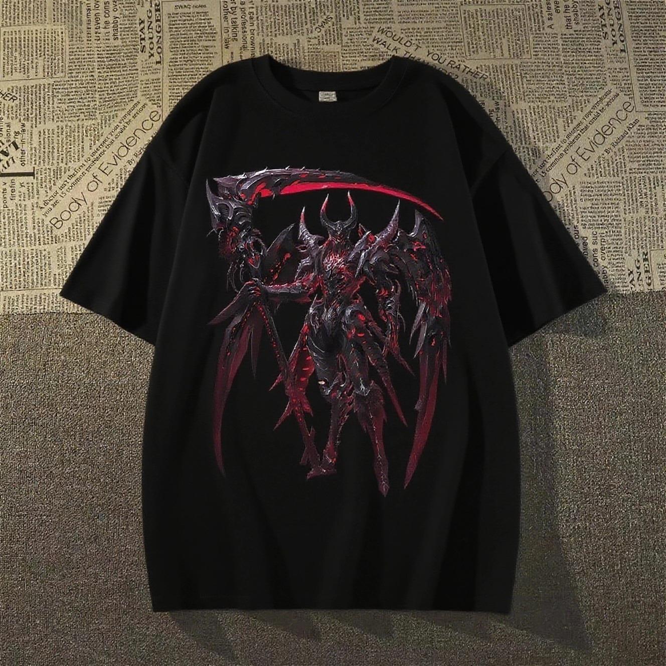 

2025 American Devil Style Printed Short-sleeved Summer Casual Fashion Top Crew Neck Cotton Cool Breathable T-shirt S