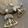 Jun'an Bohemian Retro Hollow Moon Moth Pendant Earrings