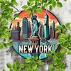 Vintage NYC Skyline Metal Wall Art Modern Aluminum Gold Statue Of Liberty