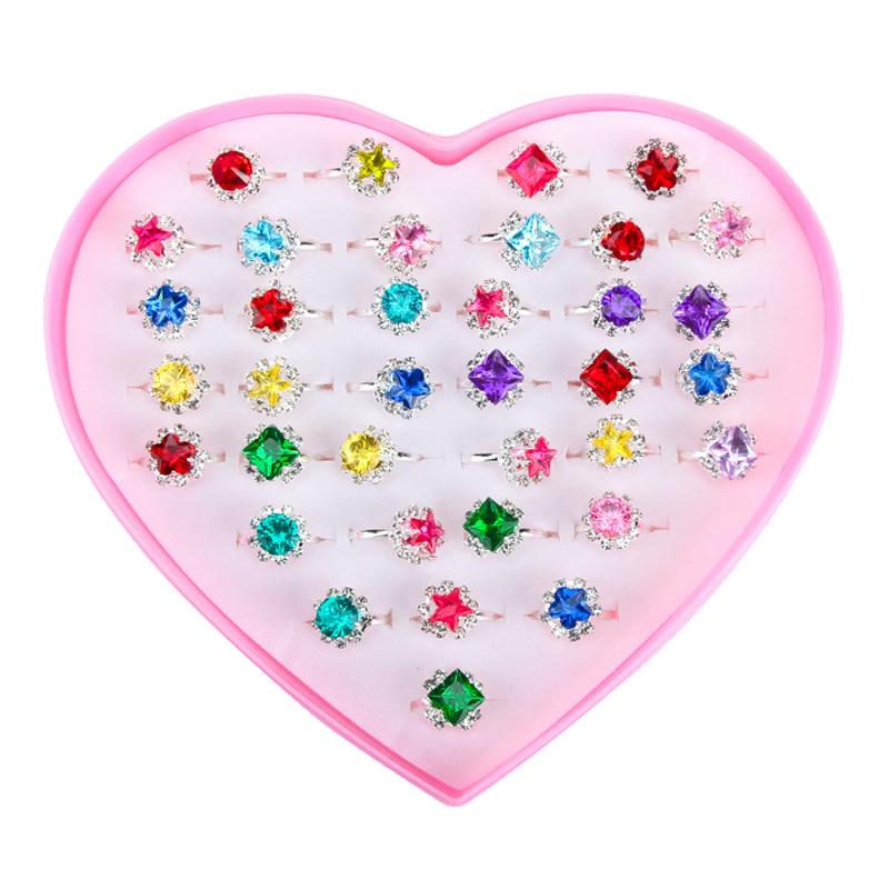 6/9/12/36pcs Cute Adjustable Rings Children Girls Pretend Play Makeup Toys Cartoon Crystal Jewelry Alloy Animal Enamel Rings