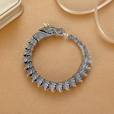 2026 Bracelet Male Faucet Domineering Personality Trendy Male Retro Niche Design Advanced Sense Dragon Shape Dragon Scale Silver Hand