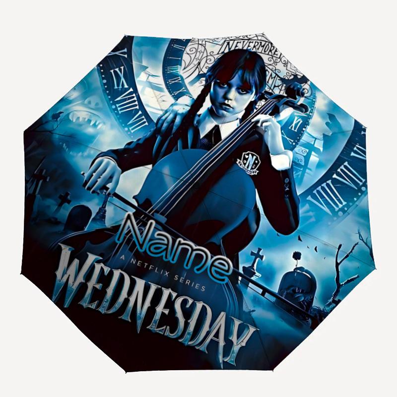 

1PC Wednesday Addams Gothic Music - Custom Name Automatic Folding Umbrella - Compact 8-Rib Design, Durable Plastic & Iron, Daily Use S0106035