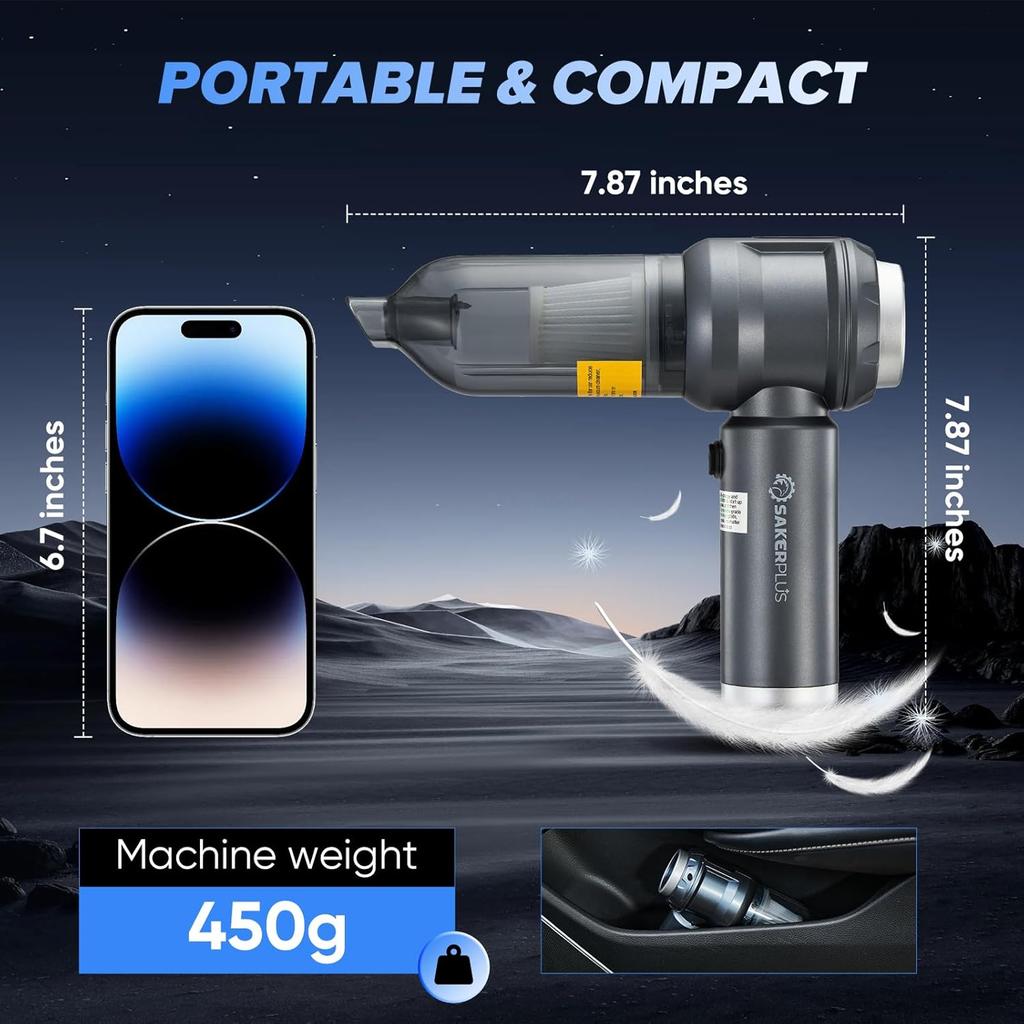 4-in-1 Rechargeable Car Vacuum Cleaner with LED Light & Multi Nozzles – High Power, Portable, for Car, Home, Office