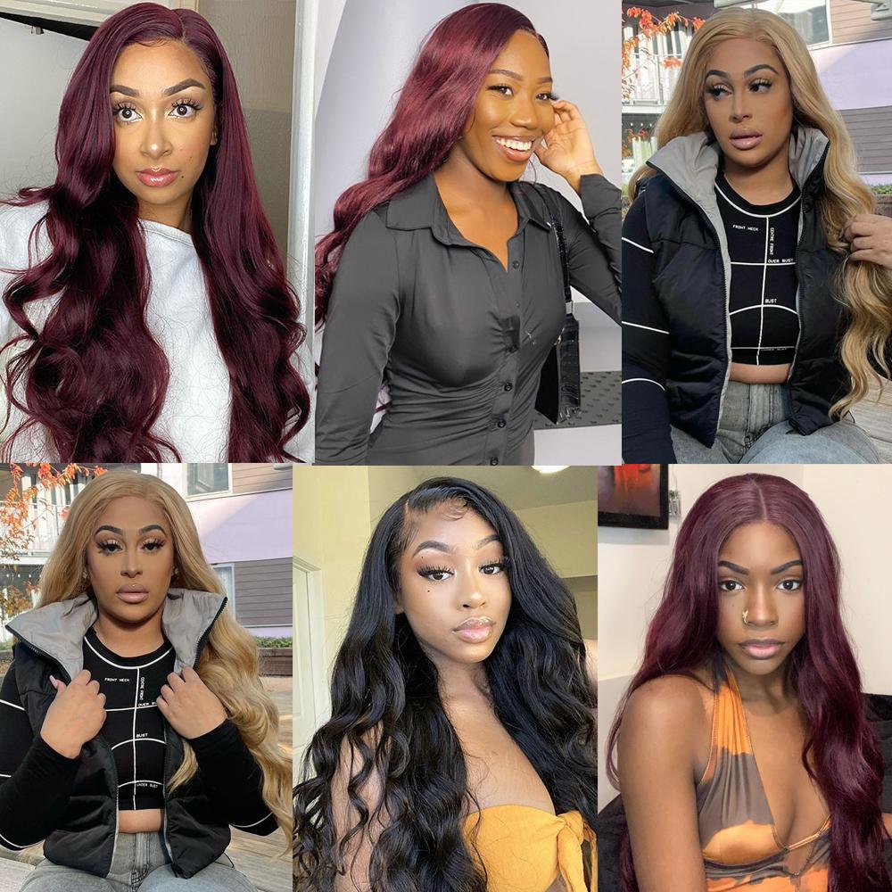 SOKU Burgundy Synthetic Lace Front Wig For Women 30 Inch Long Body Wave Side Part Transparent Lace Wigs Heat Resistant Fiber