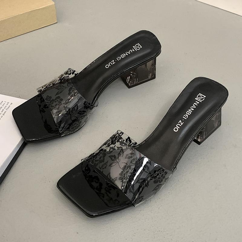 French summer 2025 new fairy skirt beach crystal heel thick heel open-toed cool slippers women's sandals