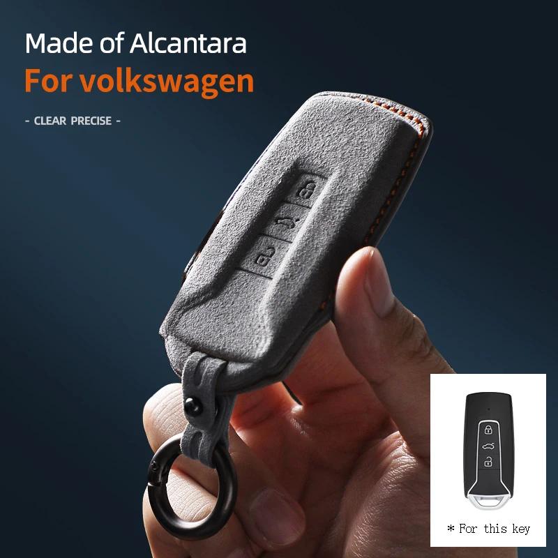 Interior Mouldings High-quality Car key protection shell suede for For VW Volkswagen Touareg 3 Button 2018 - 2021 auto key case