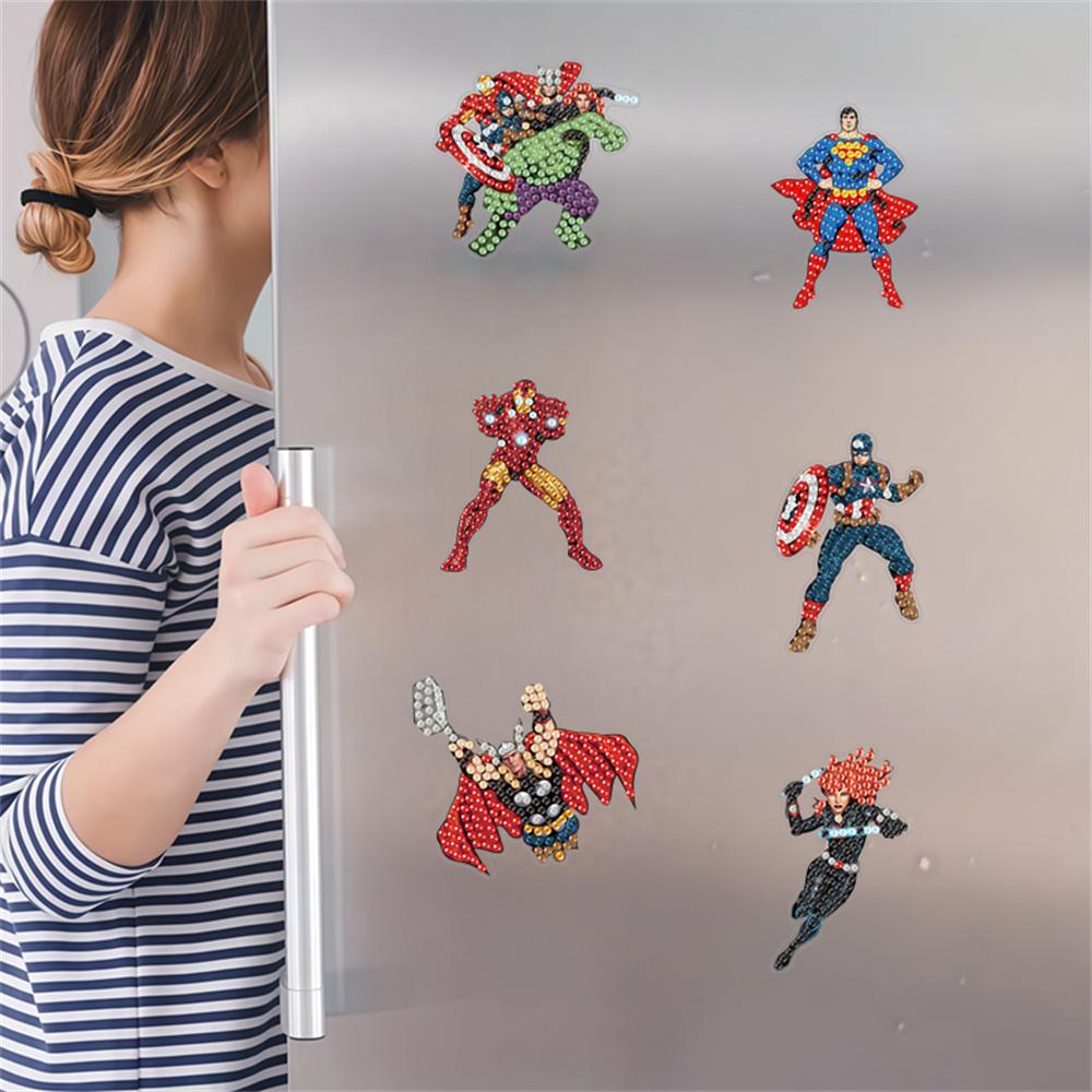 6pcs/Set Superhero Series Diamond Painting Magnets for Refrigerator Diamond Art Fridge Magnets for Adults Diamond Art Refrigerator Magnets Kits