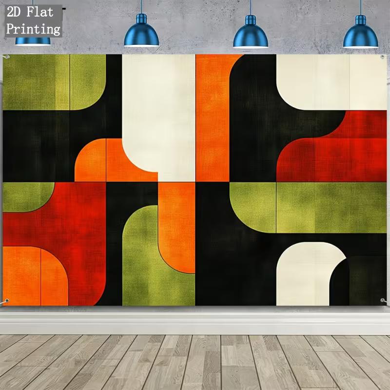 2D Retro Abstract Geometric Tapestry Orange Green Black Mid-Century Art 47.2x31.5inch/120*80cm
