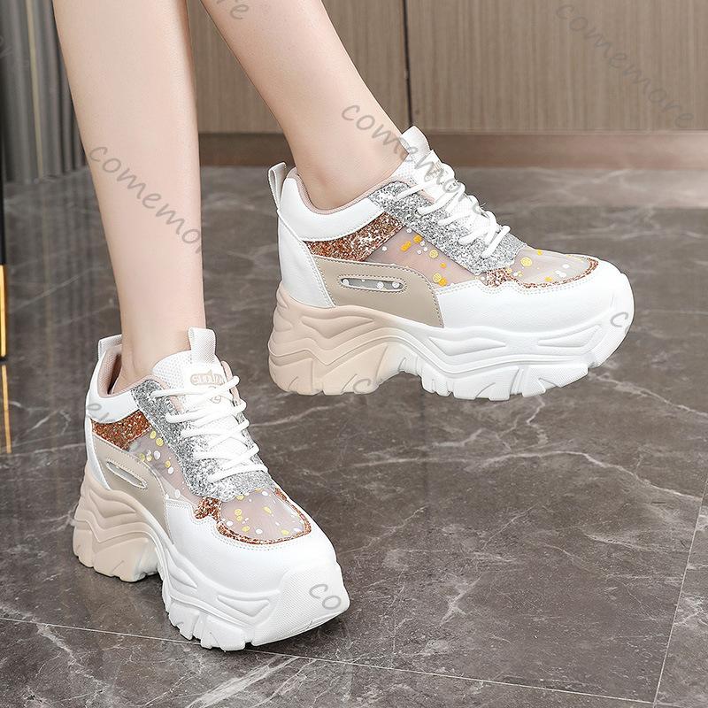 Fashion Comemore Women Platform Sneakers Inner Height Increase Female Breathable Mesh Sport Shoe Casual Lace Up Outdoor Zapatillas Mujer