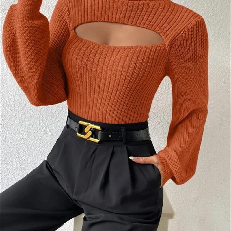 Sweater European and American Sexy Low-Cut Sexy Sweater Fall and Winter Cut Out Stylish Turtleneck Silm Knitwear Sweater