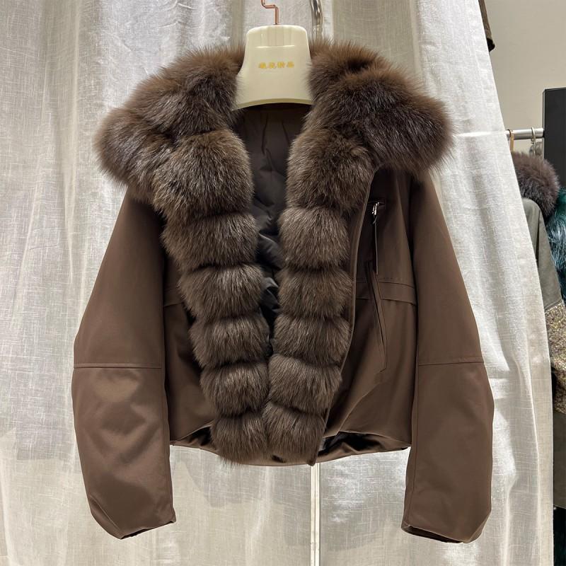 Womens Short Down Coat With Real Fox Fur Collar Warm Winter Jacket Daily Commute