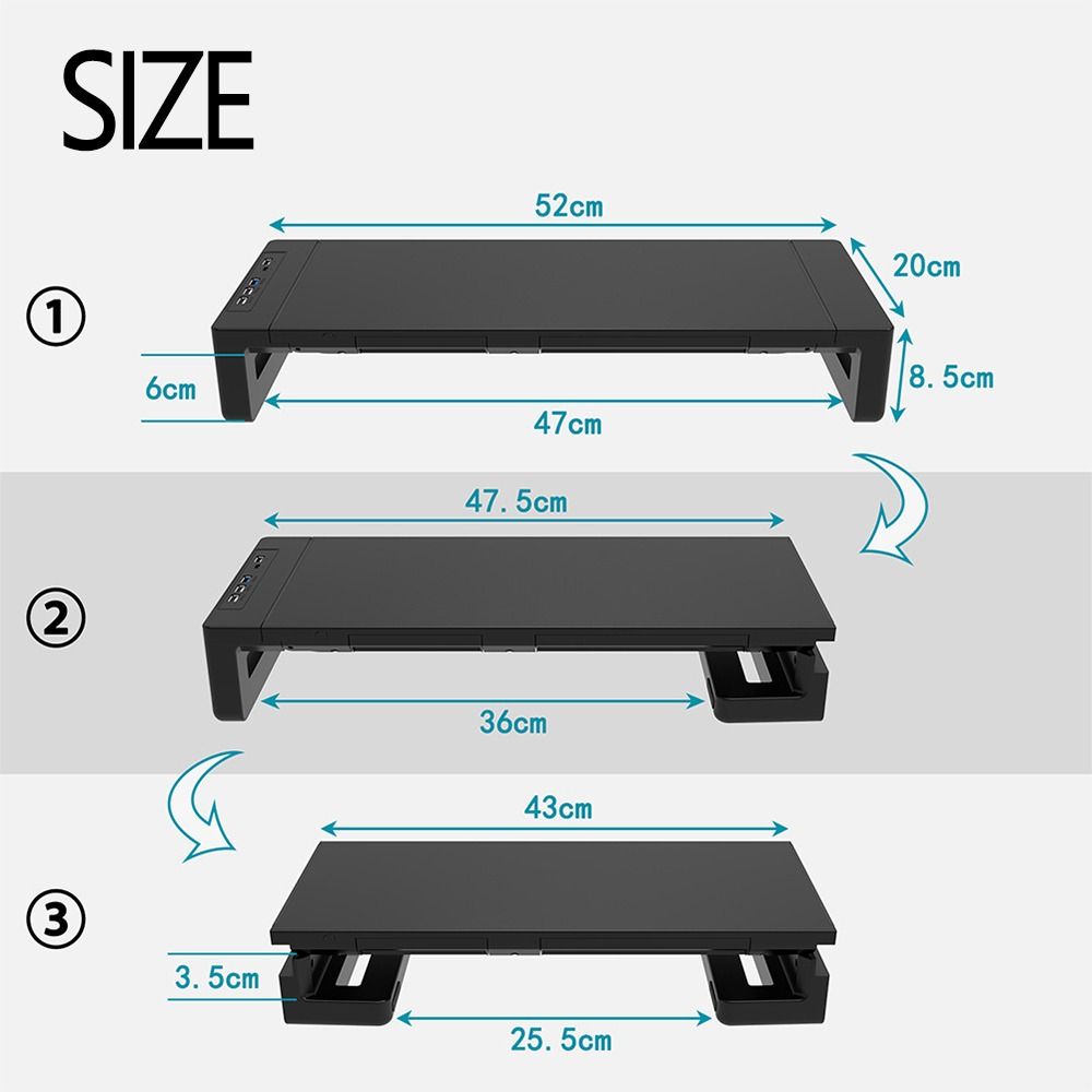 RGB Lights Monitor Stand Riser with USB USB 3.0 & 2.0 Hub with Storage Drawer Computer Display Stand Phone Holder Foldable