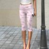 Damen Slim Fit Bedruckte Raffierte Capri-Hosen Dehnbar Mittelhoher Bund Elastische Taille Gekürzte Hosen Lässige Unterteile für den Täglichen Gebrauch