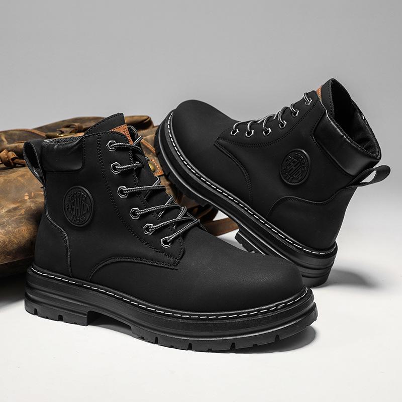 Herren Retro Britische High-Top Martin Arbeitsstiefel mit dicker Sohle - Rutschfest Wüstengelb.