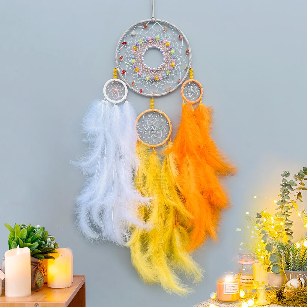 Colored feather dream catcher pendant, handmade wind chime, living room, bedroom, colorful pendant