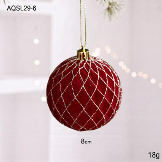 Red Flocked Fabric Christmas Tree Ornament Ball