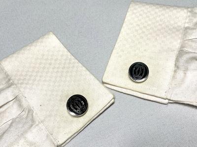 Cartier Double C Logo Pattern Cufflinks Silver 925 Black Vintage Button Style