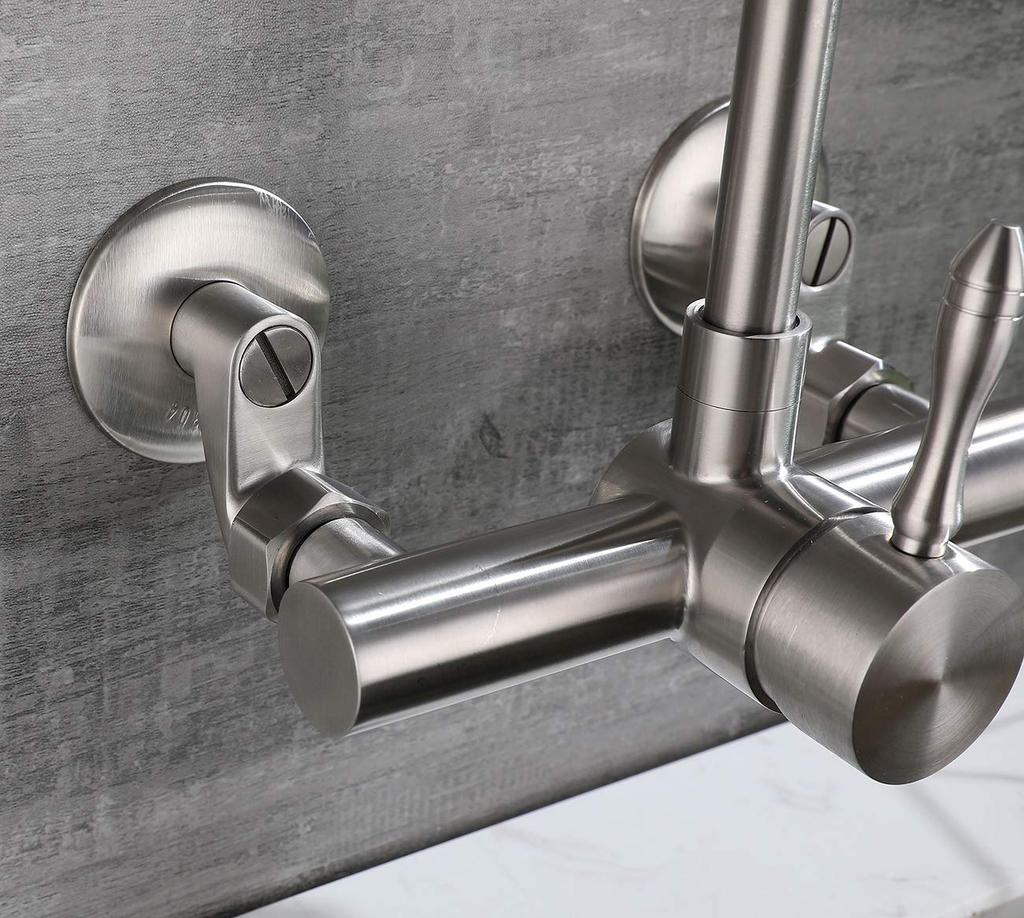 WAZZJ Kitchen Wall Faucet Brushed Nickel Wall Mounted Faucet 3" to 9" Adjustable Spread