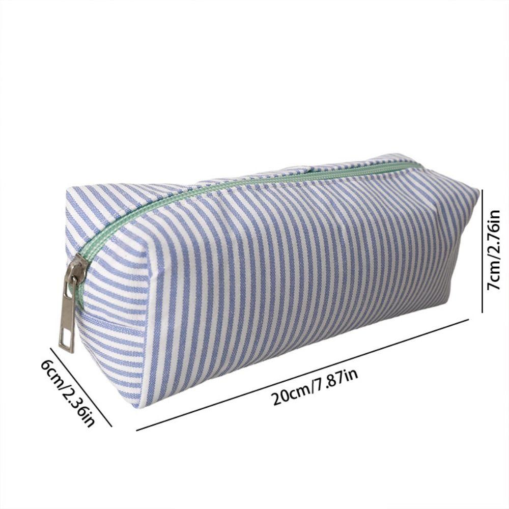 Stripe Design Pen Bag Seersucker Pen Pouch Simple Stationery Organizer  Back to School