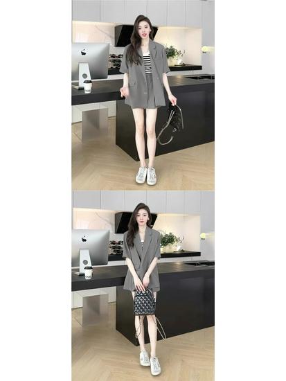 2026 Summer Style: Elegant Short-Sleeve Suit Jacket & High-Waisted Shorts Set for Petite Women