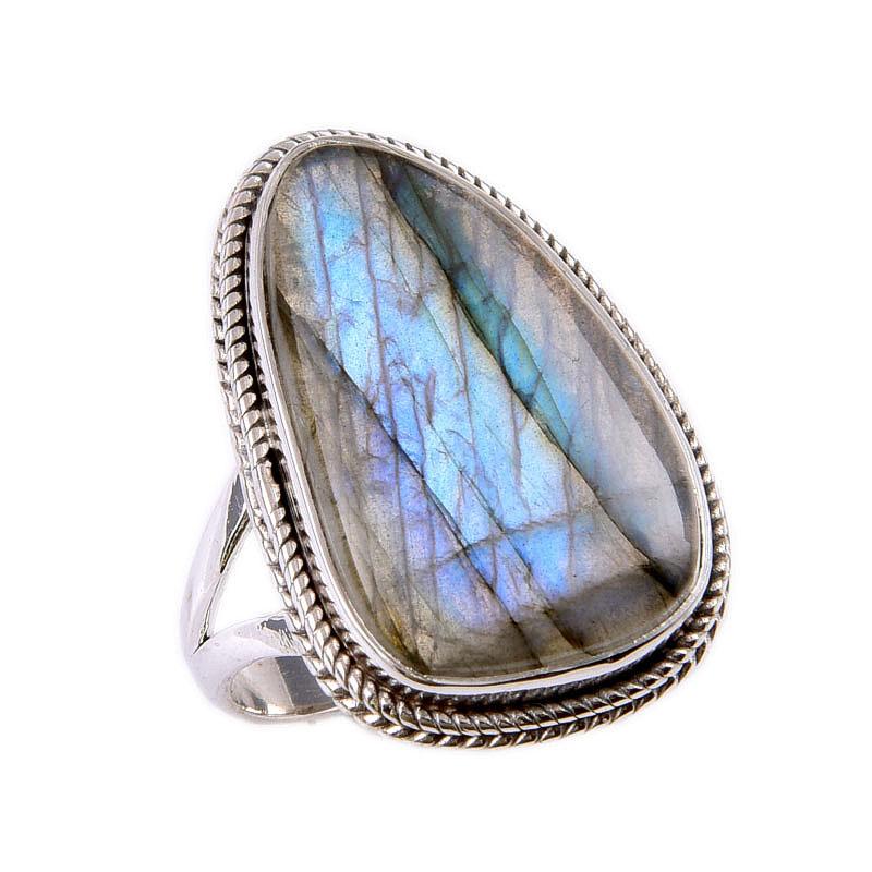 Natural Labradorite Gemstone 925 Solid Sterling Silver Jewelry Ring Size 7 H1m53