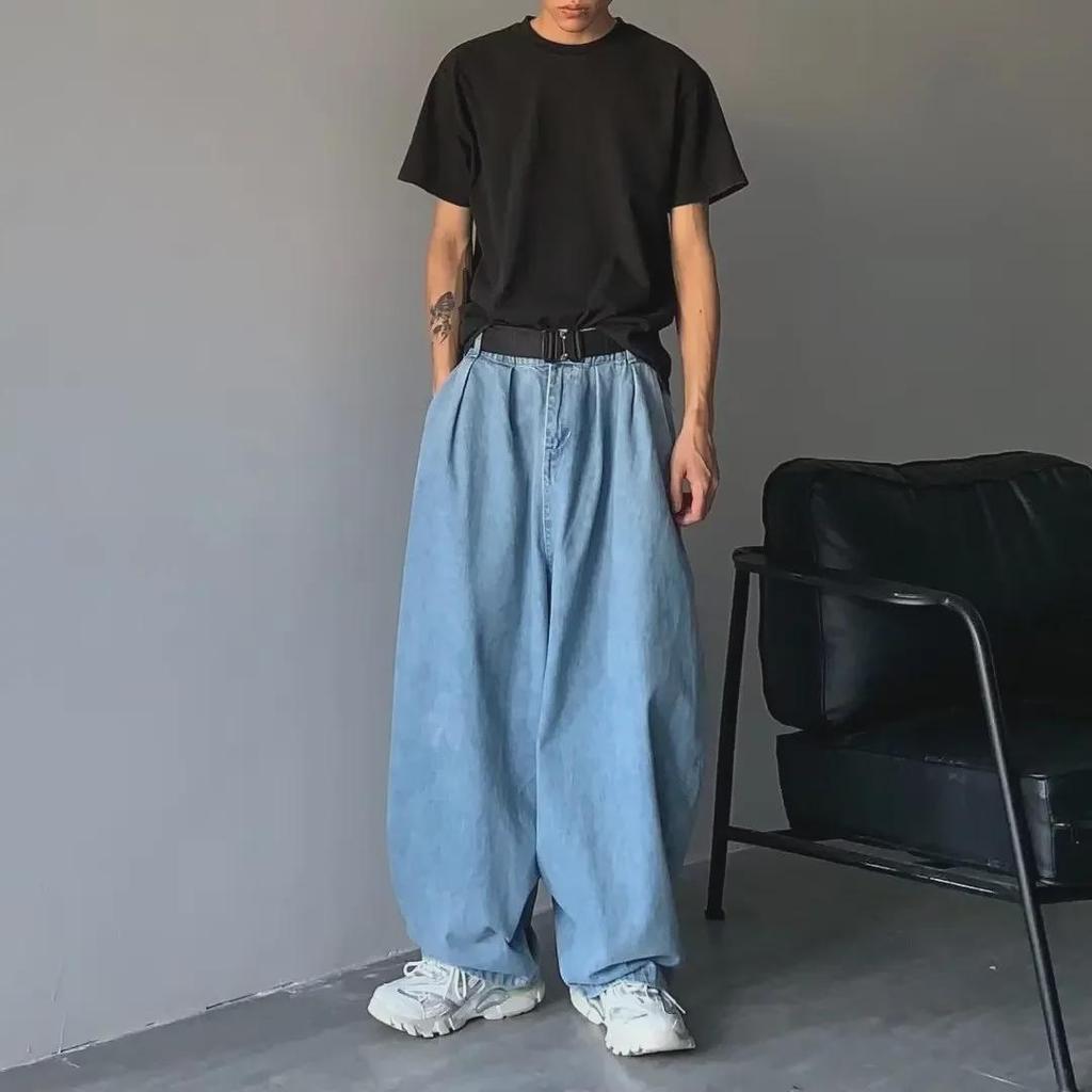Men's Japanese Retro Wide-Leg Oversized Jeans - Casual Spring/Autumn Fashion Trousers