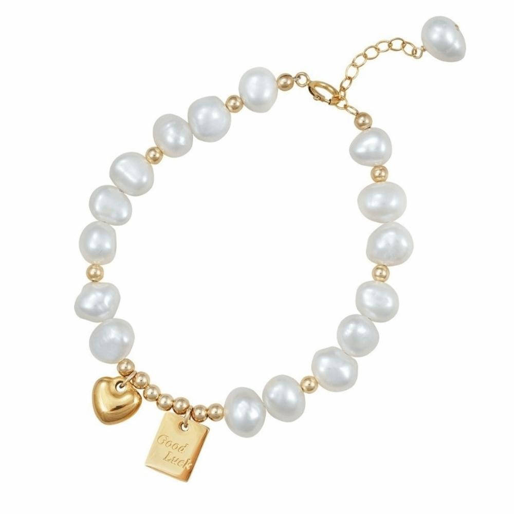 Non-Fading Heart Charm Bracelet Irregular Imitation Pearl Lucky Bracelet  Versatile Jewelry