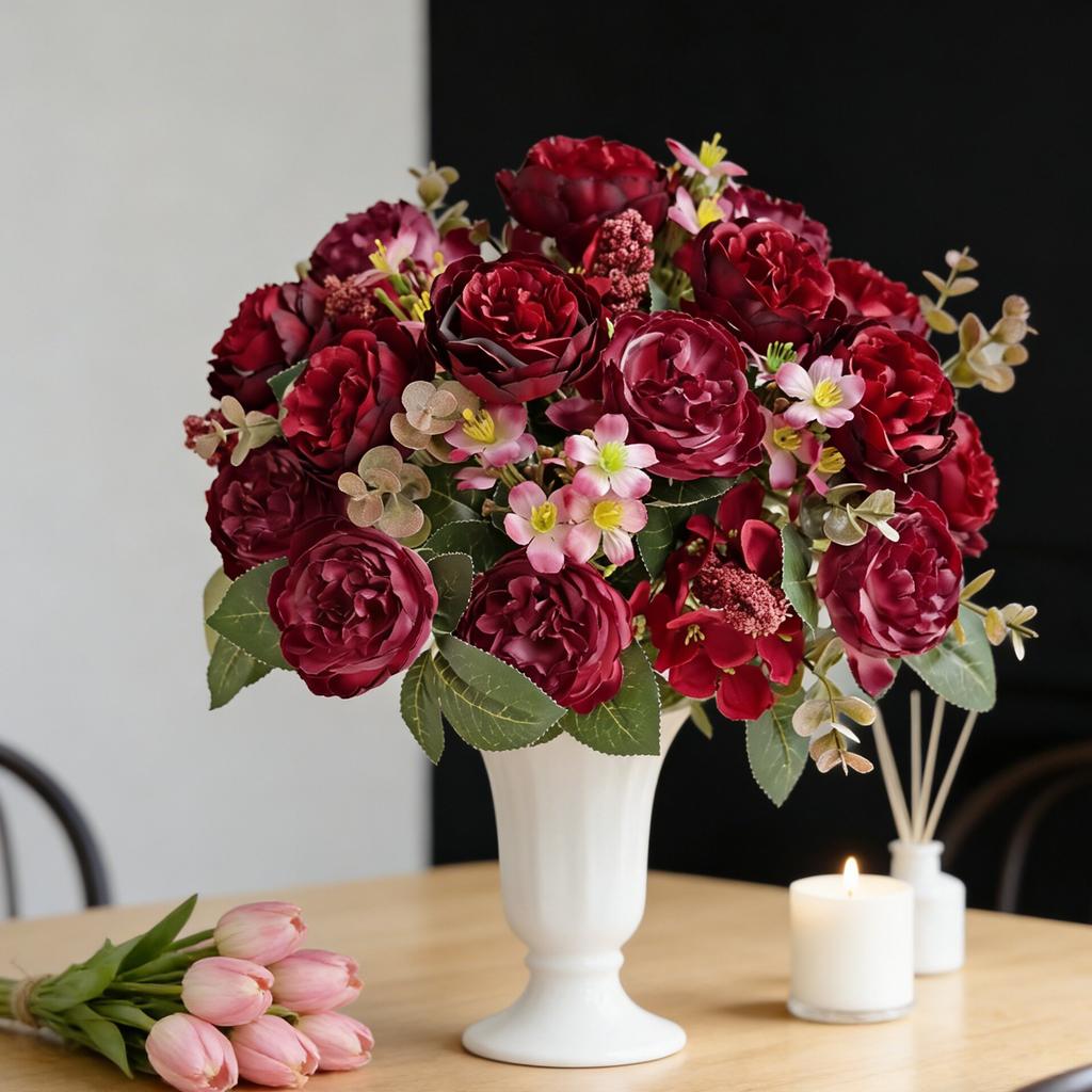 Artificial Flowers Silk Peony Home Room Table Wedding Wreath Bridal Bouquet Decora Valentine's Outdoor Garden Yard DIY Gifts Box