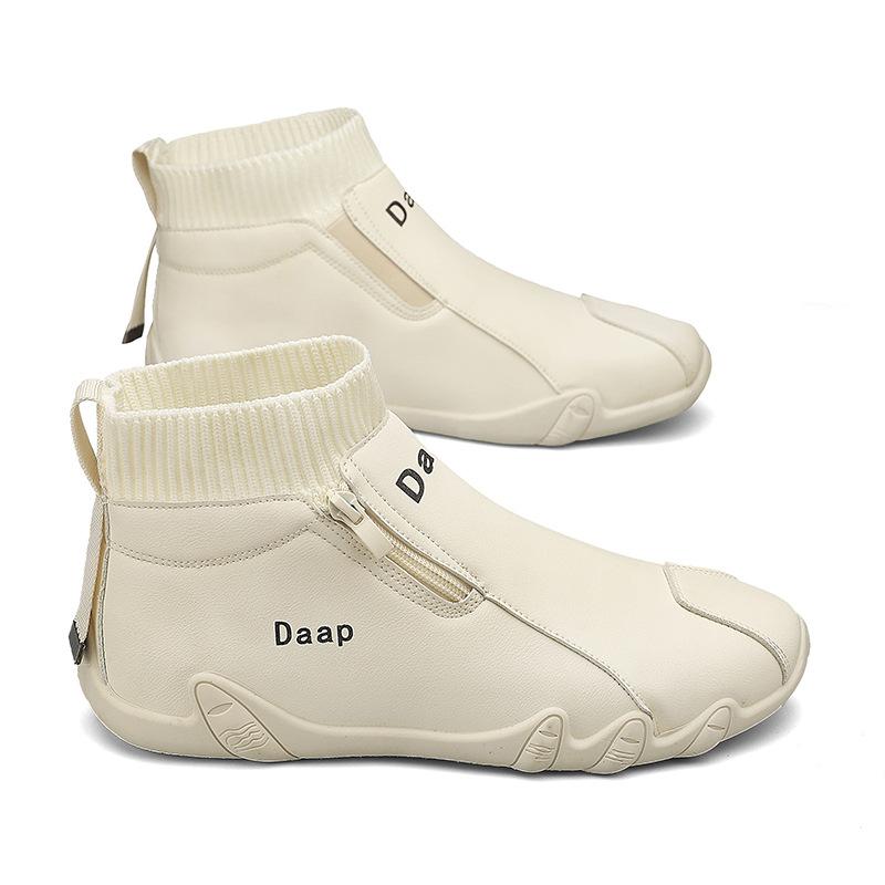 

Зимние новые ботинки на высоком голенище на молнии, мужские, ленивые, спортивные рабочие ботинки, корейская версия, универсальные, повседневные, водонепроницаемые ботинки, тренд 42 бежевый