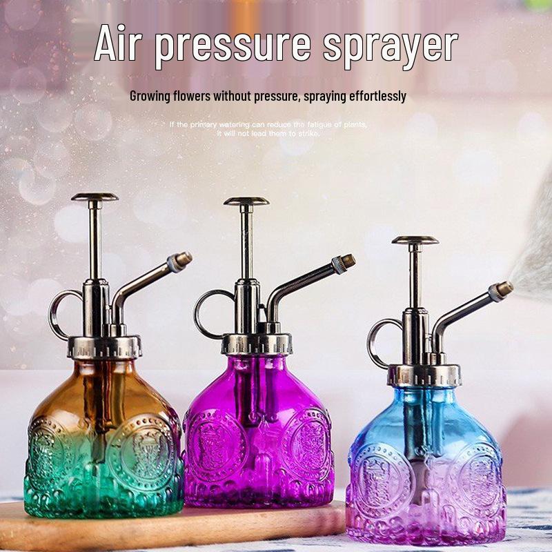 Retro Embossed Glass Spray Bottle – Small Pressure Watering Can for Garden & Home Flowers