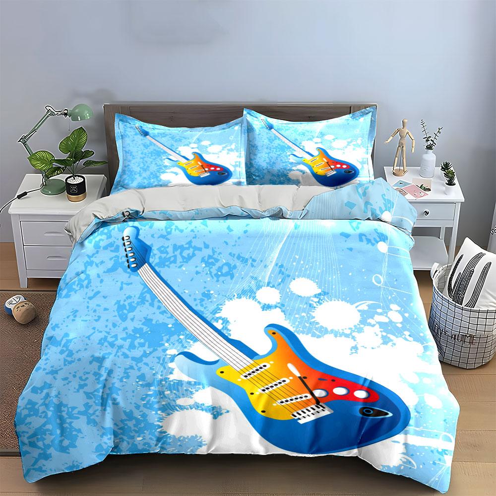 Colorful Guitar Art Decor Set Multiple Sizes Kid'S And Adults' Bedroom Exquisite 3Pc Bedding Set, Gift