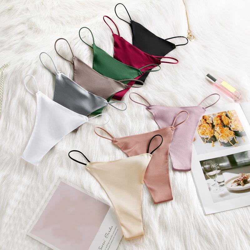 1PC Panties Sexy Underwear Solid Color Ice Silk Lingerie Women Knickers Seamless G-string Thongs