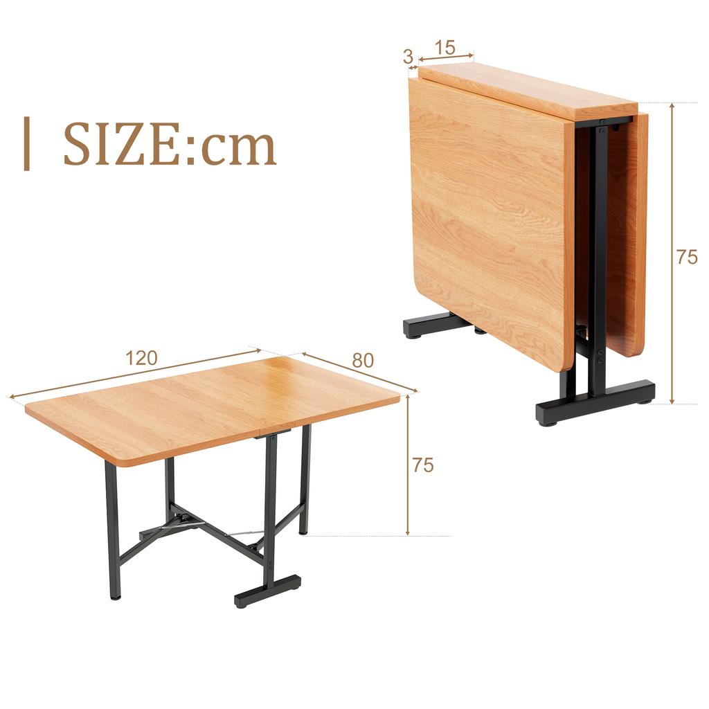 Modern Minimalist Dining Table in Natural Color - Extendable Dining Table 120 cm x 80 cm, Foldable and Storable Table, High-Strength Alloy Support