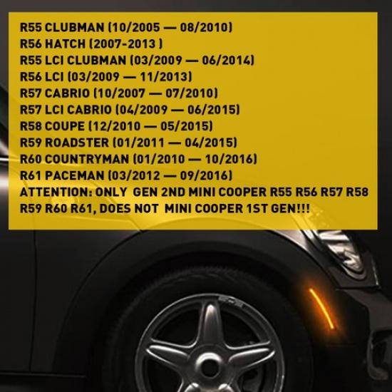 Smoked Lens Amber/Red Full Side Marker LED Light Set For MINI Cooper R55 R55 R57